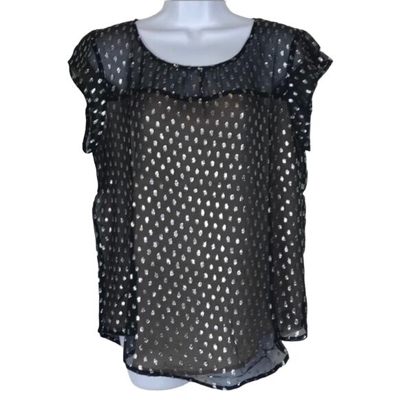 Daniel Rainn Black Silver Silk Blouse Metallic Cap Sleeve Medium NWT - Picture 1 of 7